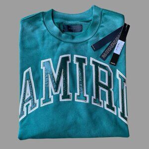 Amiri Men's Green Crewneck Sweatshirt Medium Logo Luxury Designer Streetwear